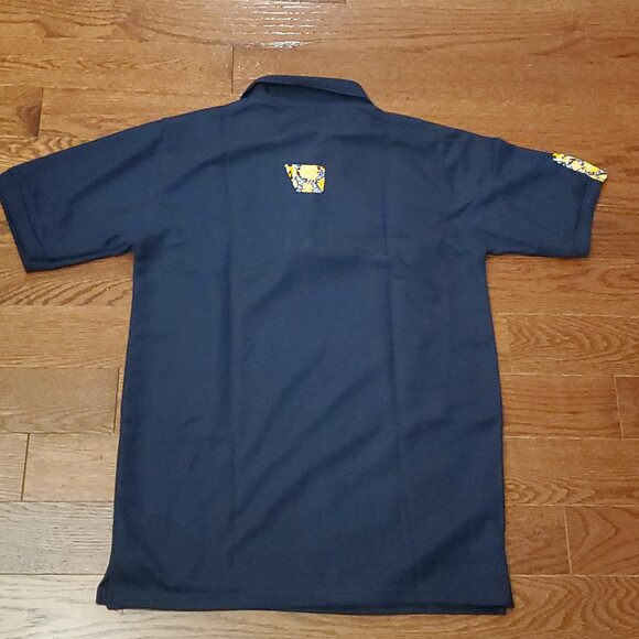 Men’s African Print Polo Shirt – Navy Blue with Vibrant Patchwork Pattern - Picture 2 of 4